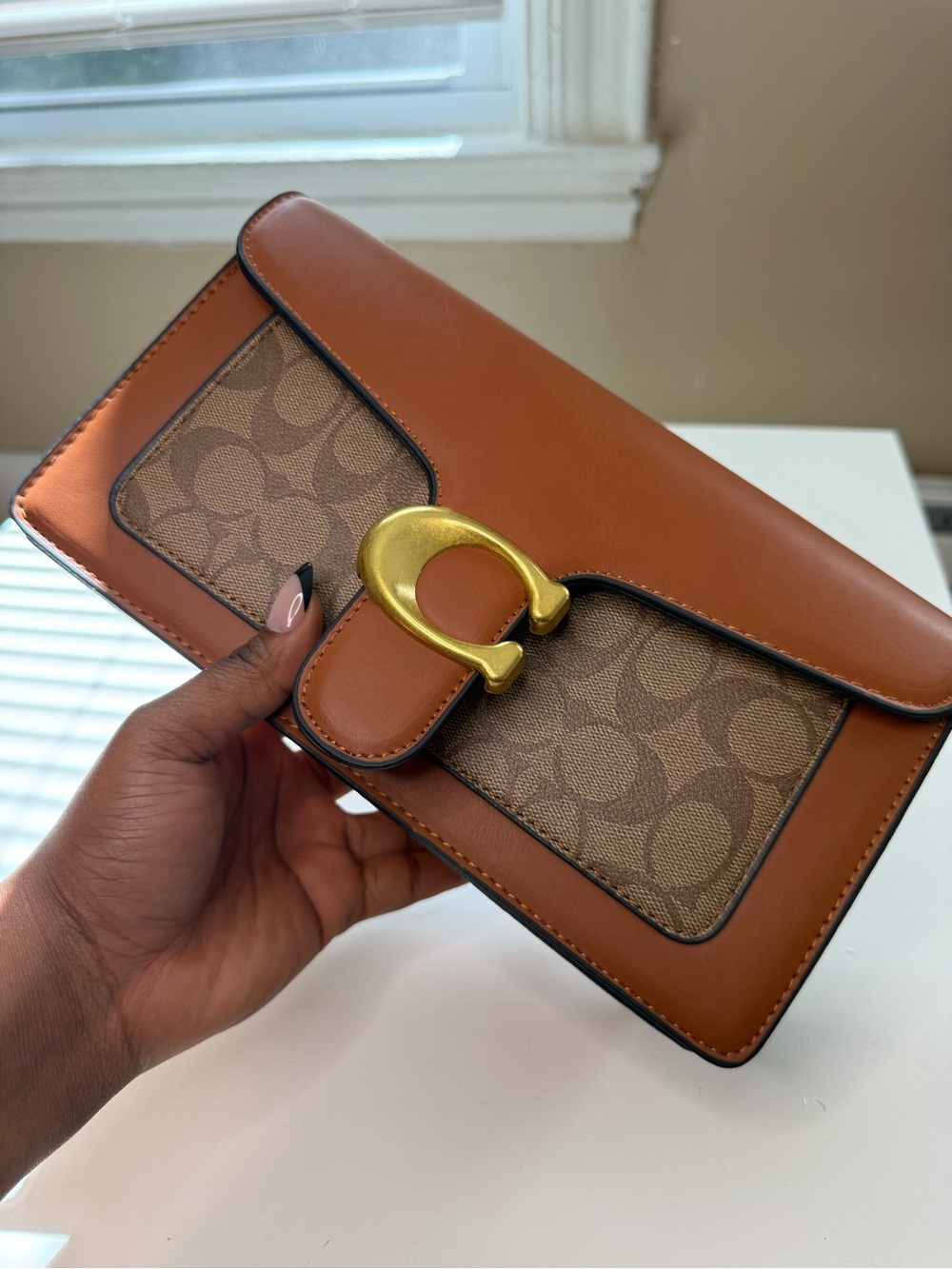 Coach Tan and Signature Canvas Turnlock Clutch